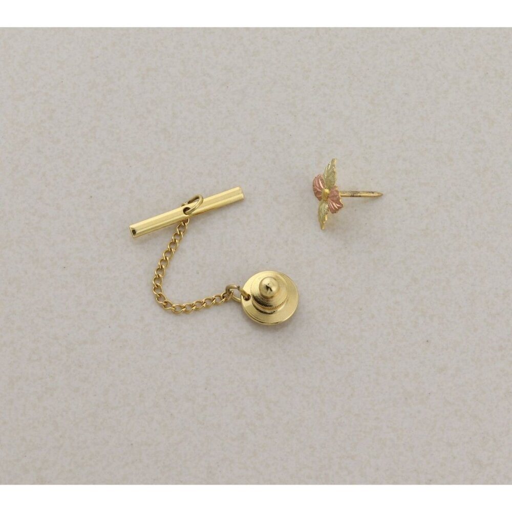 Mens 10k Yellow Gold Rose Gold Leaf Tie Tack Pin Lapel Pin Black Hills Gold 3/8" - Picture 6 of 7